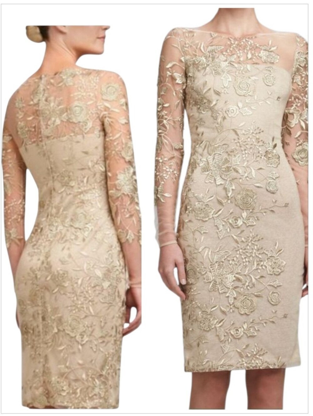 David Meister Floral Sheath Embroidered Knee Length Dress Sz 6 - Picture 2 of 12